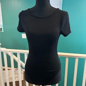 Classic Black Ribbed Women's Top body suit size S